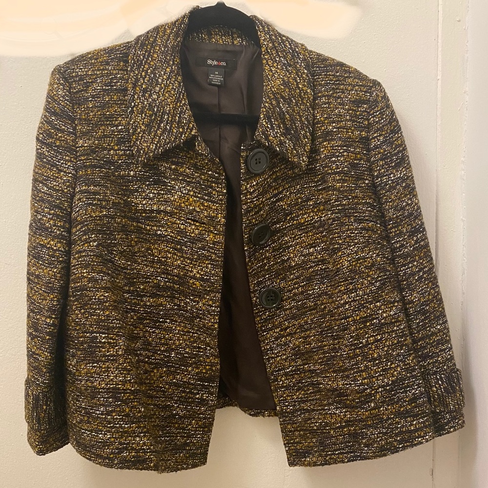 Style & Co Brown/Gold Tweed Blazer